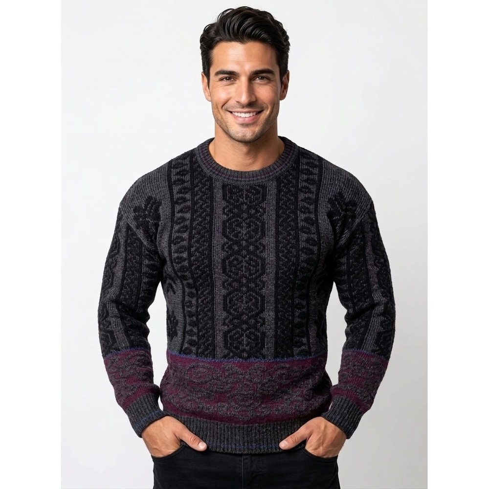 The Italian Sweater Co Mens XL Vintage Wool Blend Geometric Knit Sweater Italy